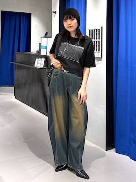 「アイテム（ベルト、イエロー系）」を使った、うなちゃんさん（レディース・152cm）の夏コーディネート