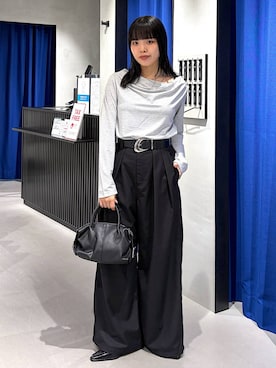 「PAGEBOY（ページボーイ）のヴィンテージバックルベルト2（Belt、ブラック系）」を使った、うなちゃんさん（レディース・152cm）の秋コーディネート