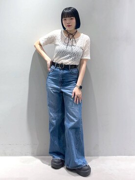 「PAGEBOY（ページボーイ）のリングベルト（ベルト）」を使った、うなちゃんさん（レディース・152cm）の春コーディネート