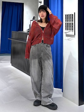 「PAGEBOY（ページボーイ）のカップツキFITキャミ（キャミソール、ブラック系）」を使った、うなちゃんさん（レディース・152cm）の春コーディネート