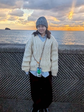 「Santelli Francesca（サンテッリフランチェスカ）のアイテム（ニットキャップ/ビーニー、ブラック系）」を使った、satsukiさん（レディース・159cm）の夏コーディネート