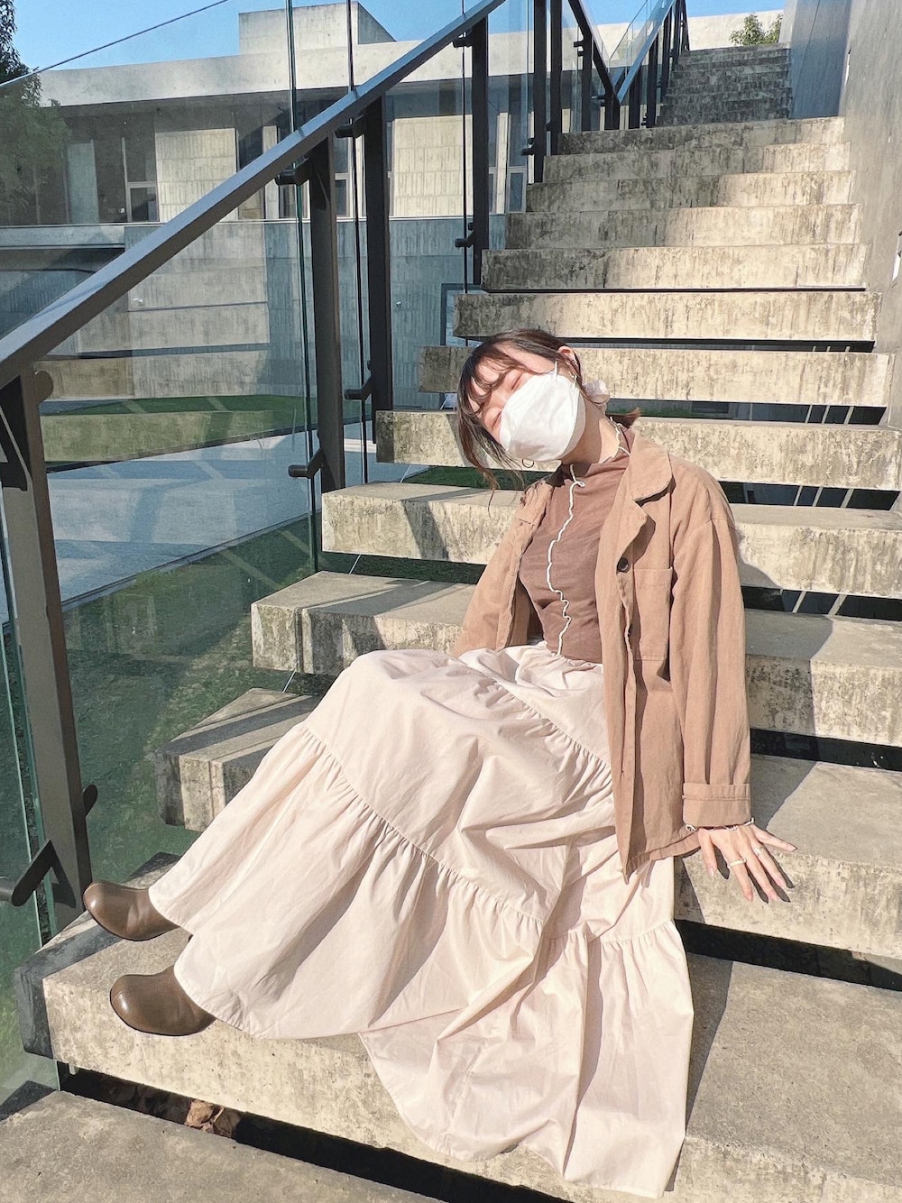 「低身長コーデ、ootd、低身長女子、GRL、hinari、hinari_code、小隻女」｜「hinariのシアーメロウトップス（Tシャツ/カットソー、ブラウン系）」を使った、naさん（レディース・153cm）の春コーディネートの1枚目の写真
