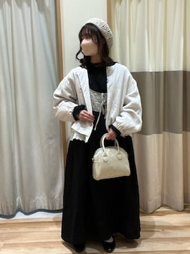 「キャミワンピ」｜「アイテム（ハンチング/ベレー帽）」を使った、しば。さん（レディース・152cm）の冬コーディネート