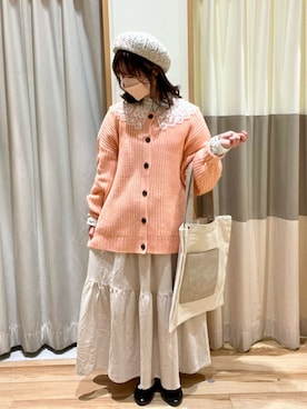 「春カラー」｜「アイテム（ハンチング/ベレー帽）」を使った、しば。さん（レディース・152cm）の冬コーディネート