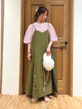 「袖ボリューム」｜「アイテム（ワンピース/ドレス）」を使った、しば。さん（レディース・152cm）の夏コーディネート
