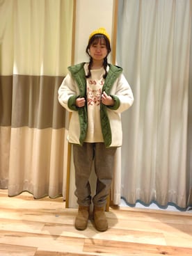 「ゆるニット」｜「アイテム（ブルゾン）」を使った、しば。さん（レディース・152cm）の冬コーディネート