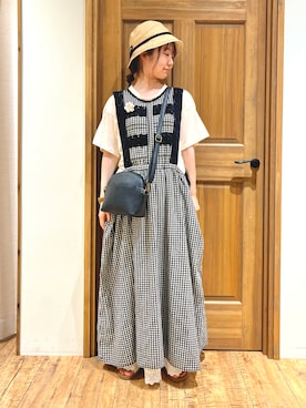「エプロンワンピース」｜「アイテム（その他）」を使った、しば。さん（レディース・152cm）の夏コーディネート