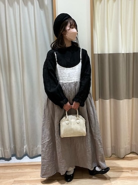 「キャミワンピ」｜「アイテム（ハンチング/ベレー帽）」を使った、しば。さん（レディース・152cm）の冬コーディネート