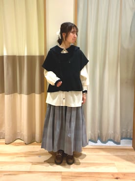 「Samansa Mos2（サマンサ モスモス）の配色前後2WAYブラウス（シャツ/ブラウス）」を使った、しば。さん（レディース・152cm）の冬コーディネート