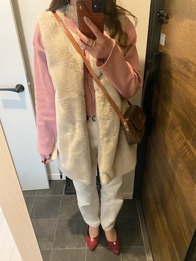 「UNIQLO（ユニクロ）のハイライズワイドストレートジーンズ（デニムパンツ）」を使った、39さん（レディース・158cm）の春コーディネート