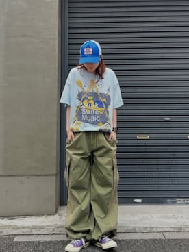 「RNA（アールエヌエー）のR4364 ワーク×ミリタリーリメイクパンツ（その他パンツ、グリーン系）」を使った、RNA MEDIA ZOZOTOWN STAFFさん（レディース・163cm）の夏コーディネート