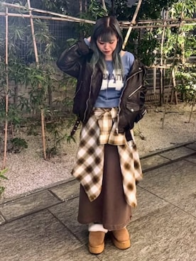 「アイテム（ライダースジャケット）」を使った、RNA MEDIA ZOZOTOWN STAFFさん（レディース・162cm）の秋コーディネート