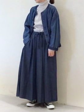 「スタッフコーデ」｜「アイテム（デニムジャケット）」を使った、RNA MEDIA ZOZOTOWN STAFFさん（レディース・156cm）の冬コーディネート