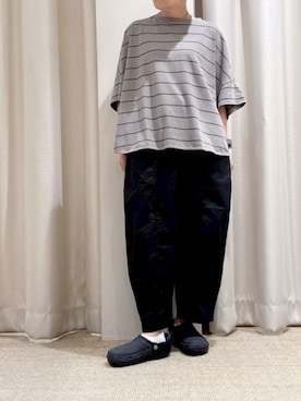 「RNA-N（アールエヌエーエヌ）のM2654 ボーダールーズＴ（Tシャツ/カットソー、ブルー系）」を使った、RNA MEDIA ZOZOTOWN STAFFさん（レディース・163cm）の夏コーディネート
