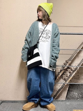 「RNA」｜「アイテム（ニットキャップ/ビーニー）」を使った、RNA MEDIA ZOZOTOWN STAFFさん（レディース・153cm）の冬コーディネート