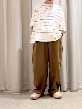 「RNA-N（アールエヌエーエヌ）のM2654 ボーダールーズＴ（Tシャツ/カットソー、ホワイト系）」を使った、RNA MEDIA ZOZOTOWN STAFFさん（レディース・163cm）の夏コーディネート
