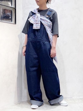 「たすき掛け」｜「アイテム（サロペット/オーバーオール）」を使った、RNA MEDIA ZOZOTOWN STAFFさん（レディース・162cm）の夏コーディネート