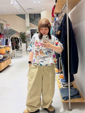 「RNA（アールエヌエー）のR4122 イージーＢＩＧペインター（チノパンツ、ベージュ系）」を使った、RNA MEDIA ZOZOTOWN STAFFさん（レディース・163cm）の夏コーディネート