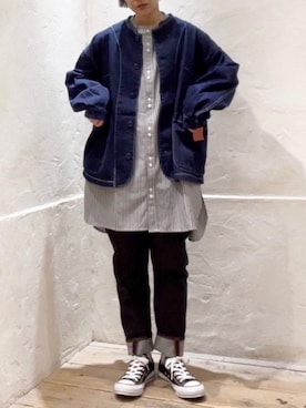 「セットアップ風」｜「アイテム（ノーカラージャケット）」を使った、RNA MEDIA ZOZOTOWN STAFFさん（レディース・156cm）の冬コーディネート