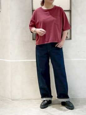 「RNA-N（アールエヌエーエヌ）のR4369 DENIM WIDE PANTS（デニムパンツ、ブルー系）」を使った、RNA MEDIA ZOZOTOWN STAFFさん（レディース・163cm）の夏コーディネート
