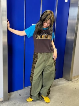 「RNA（アールエヌエー）のR4364 ワーク×ミリタリーリメイクパンツ（その他パンツ、その他）」を使った、RNA MEDIA ZOZOTOWN STAFFさん（レディース・163cm）の夏コーディネート
