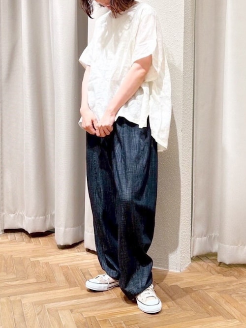 R4296 綿麻デニムのPJ'Sクロップドパンツ(F デニムワン