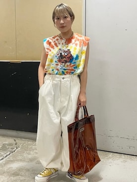 「RNA（アールエヌエー）のアイテム（トートバッグ）」を使った、RNA MEDIA ZOZOTOWN STAFFさん（レディース・150cm）の夏コーディネート