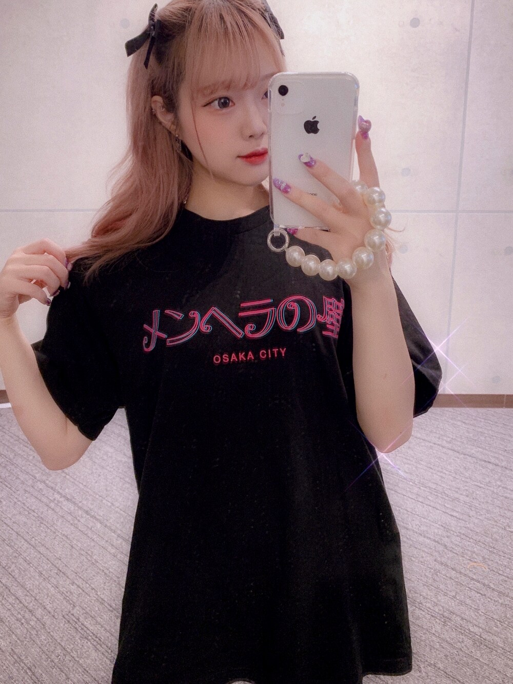 「秋のコーデ、ブラックコーデ、Tシャツ、量産型、地雷、リボン」｜「魔法企画のアイテム（Tシャツ/カットソー、ブラック系）」を使った、roll0423さん（レディース・154cm）の秋コーディネートの1枚目の写真
