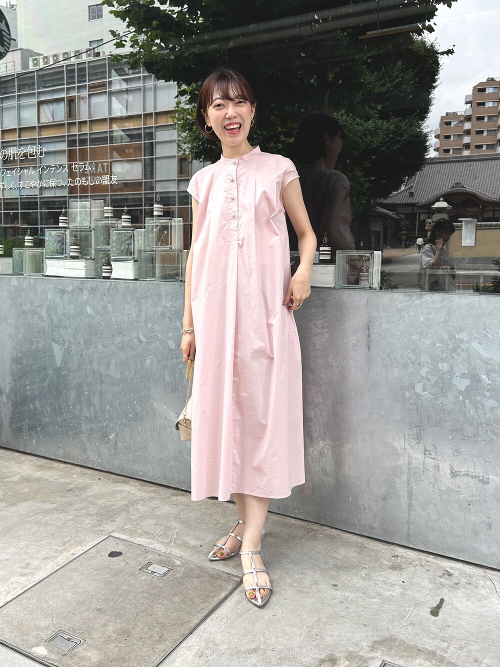 美品　ノーリーズ　撥水タイプライターギャザーワンピース　ピンク　2023SS 美品 ノーリーズ 撥水タイプライターギャザーワンピース ピンク 2023SS