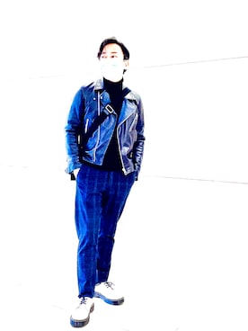 「Paul Smith（ポールスミス）のアイテム（ライダースジャケット）」を使った、yamchabaseさん（メンズ・169cm）の春コーディネート