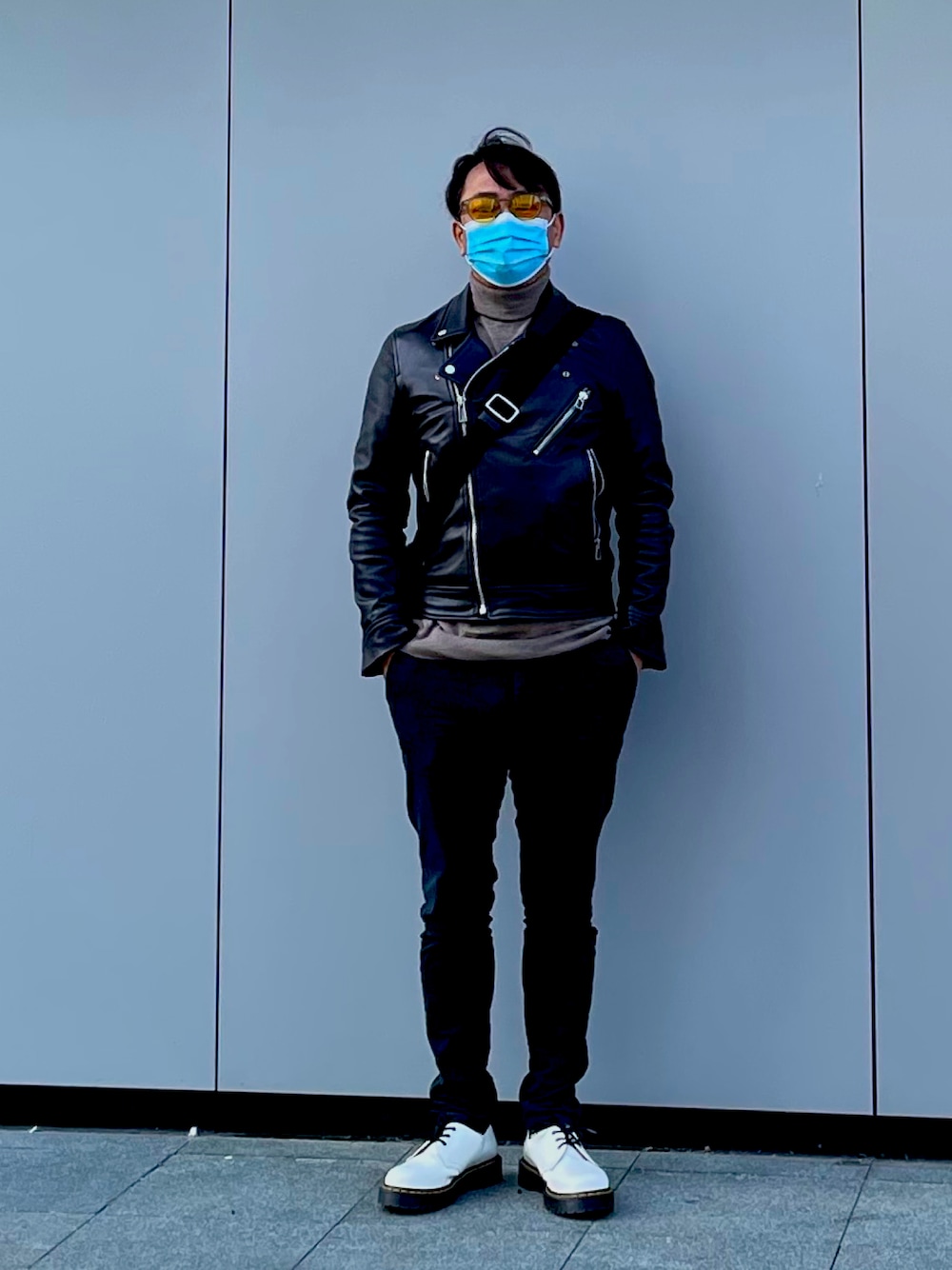 「Paul Smithのアイテム（ライダースジャケット、ブラック系）」を使った、yamchabaseさん（メンズ・169cm）の冬コーディネートの1枚目の写真