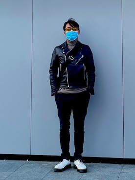 「Paul Smith（ポールスミス）のアイテム（ライダースジャケット）」を使った、yamchabaseさん（メンズ・169cm）の冬コーディネート