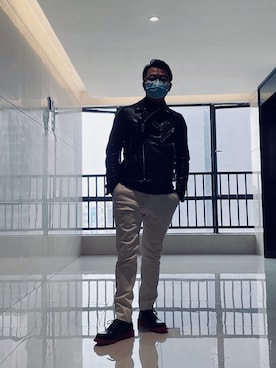 「Paul Smith（ポールスミス）のアイテム（ライダースジャケット）」を使った、yamchabaseさん（メンズ・169cm）の冬コーディネート