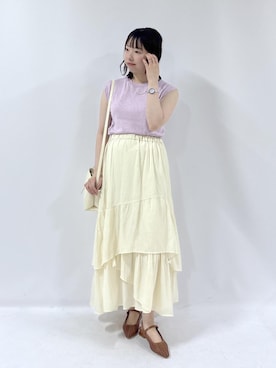「ROPE' PICNIC（ロペピクニック）のメッシュミュールパンプス（パンプス、ブラウン系）」を使った、yaeさん（レディース・148cm）の夏コーディネート
