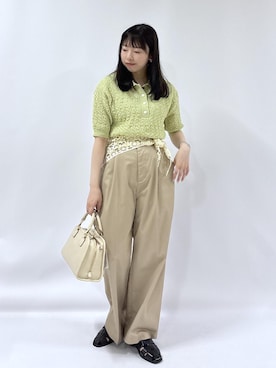 「ROPE' PICNIC（ロペピクニック）のワイドスクエアボストンバッグ/2WAY（ボストンバッグ、ホワイト系）」を使った、yaeさん（レディース・148cm）の春コーディネート