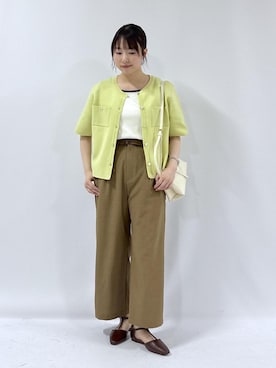 「ROPE' PICNIC（ロペピクニック）のTストラップセパレートパンプス（パンプス、ブラウン系）」を使った、yaeさん（レディース・148cm）の春コーディネート