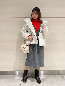 「ROPE' PICNIC（ロペピクニック）の【撥水】GREEN DOWN MINOTECK/フード取り外しショートダウン/リンクコーデ（ダウンジャケット/コート）」を使った、yaeさん（レディース・148cm）の冬コーディネート