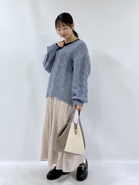 「アイテム（スカート、ベージュ系）」を使った、yaeさん（レディース・148cm）の冬コーディネート