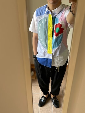 「COMME des GARCONS HOMME DEUX（コムデギャルソンオムドゥ）のアイテム（スラックス）」を使った、garconsdesdaikiさん（メンズ・173cm）の夏コーディネート