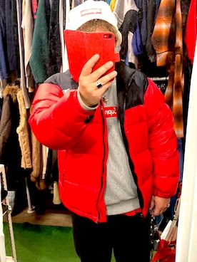 「アイテム（ダウンジャケット/コート、レッド系）」を使った、( ^ω^ )Hiko743さん（メンズ・172cm）の冬コーディネート