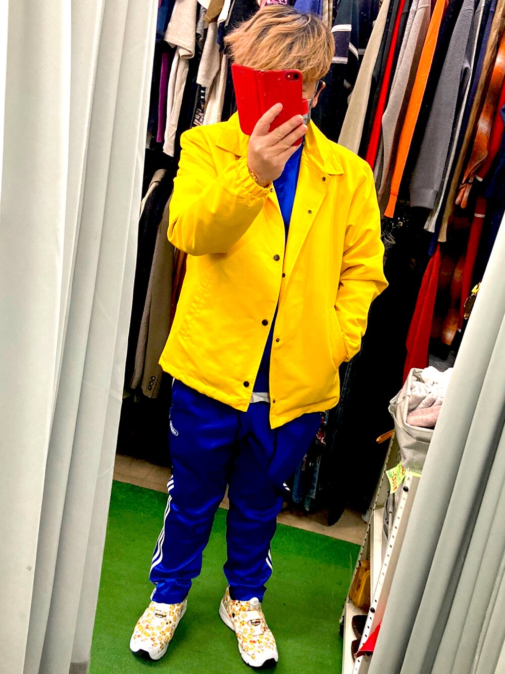 「BEAMS、adidas、reebok、今日のコーデ、春、春カラー、春服みてみて、春服」｜「BEAMSのアイテム（ナイロンジャケット、イエロー系）」を使った、( ^ω^ )Hiko743さん（メンズ・172cm）の春コーディネートの1枚目の写真