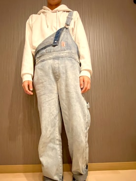 「白パーカー」｜「アイテム（オールインワン・サロペット）」を使った、shoさん（メンズ・168cm）の秋コーディネート