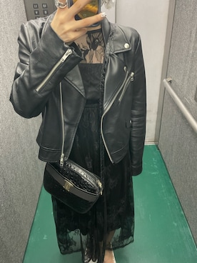 「GRL」｜「アイテム（ライダースジャケット）」を使った、Haruna____さん（レディース・153cm）の春コーディネート