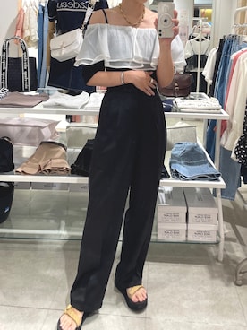 「襟付きトップス」｜「アイテム（スラックス）」を使った、miguさん（レディース・164cm）の夏コーディネート