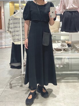 「one after another NICE CLAUP(ワンアフターアナザーナイスクラップ)のマルチウェイセットワンピース(ワンピース、ブラック系)」を使った、miguさん(レディース・164cm)の夏コーディネート