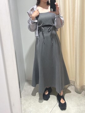 「one after another NICE CLAUP(ワンアフターアナザーナイスクラップ)のマルチwayキャミワンピース(ワンピース、グレー系)」を使った、miguさん(レディース・164cm)の夏コーディネート