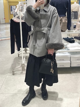 「one after another NICE CLAUP(ワンアフターアナザーナイスクラップ)の【先行予約】シャーリングキャミワンピース(ワンピース、ブラック系)」を使った、miguさん(レディース・164cm)の秋コーディネート