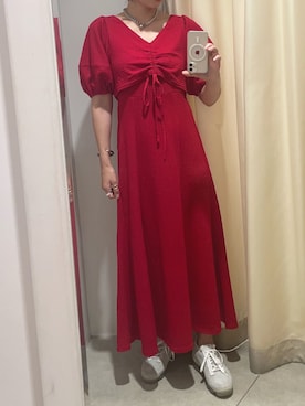 「one after another NICE CLAUP(ワンアフターアナザーナイスクラップ)のマルチウェイセットワンピース(ワンピース、レッド系)」を使った、miguさん(レディース・164cm)の夏コーディネート