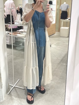 「one after another NICE CLAUP(ワンアフターアナザーナイスクラップ)の【S/Mサイズ】ハイウエストワイドデニム(デニムパンツ、その他)」を使った、miguさん(レディース・164cm)の夏コーディネート