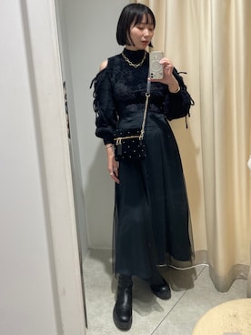 「one after another NICE CLAUP(ワンアフターアナザーナイスクラップ)のS・Mサイズ展開/マイナス5キロ見えスカート(スカート、ブラック系)」を使った、miguさん(レディース・164cm)の冬コーディネート